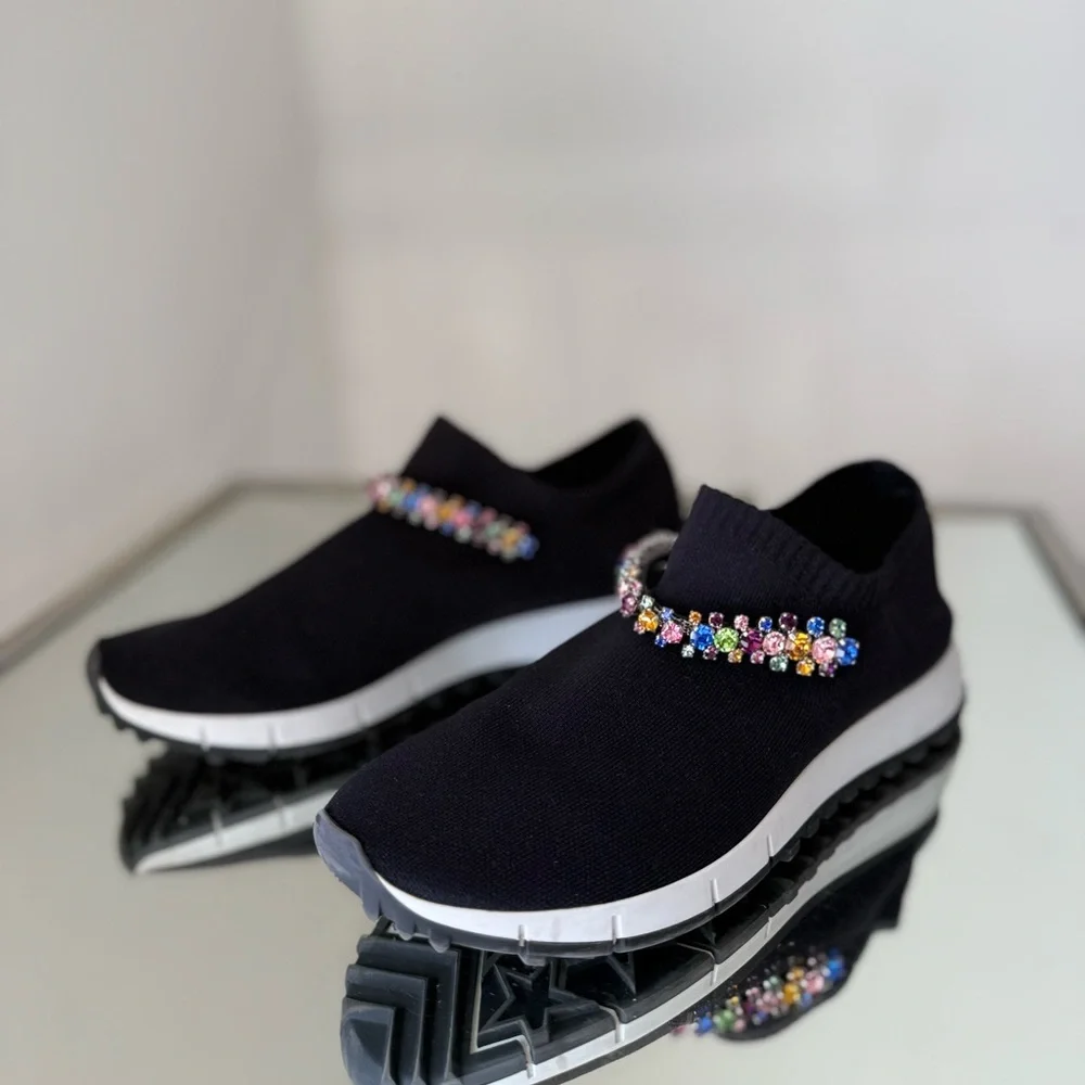 Like new JIMMY CHOO Verona Embellished Knit Trainers $795 36.5